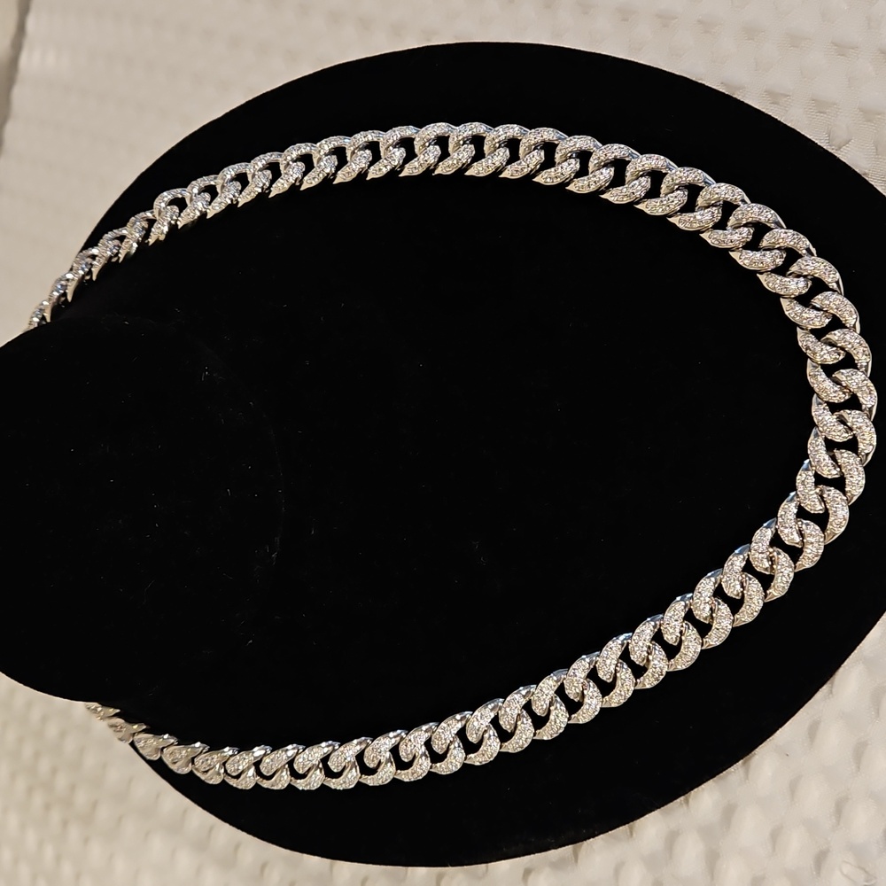 Silver Cuban Link Rhinestone Necklace